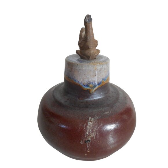 Vintage 1985 Flat Earth Pottery Duck Wick Topper Oil Lamp Vase Artist Signed - Picture 2 of 11